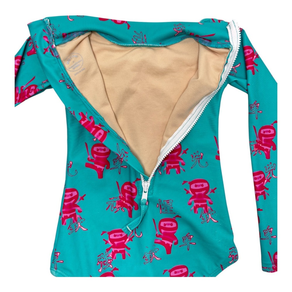 Mott 50 Toddler‎ Girls Swimsuit Sz 2 Green Pink One Piece Zip Long Sleeve UPF50 - Picture 9 of 12